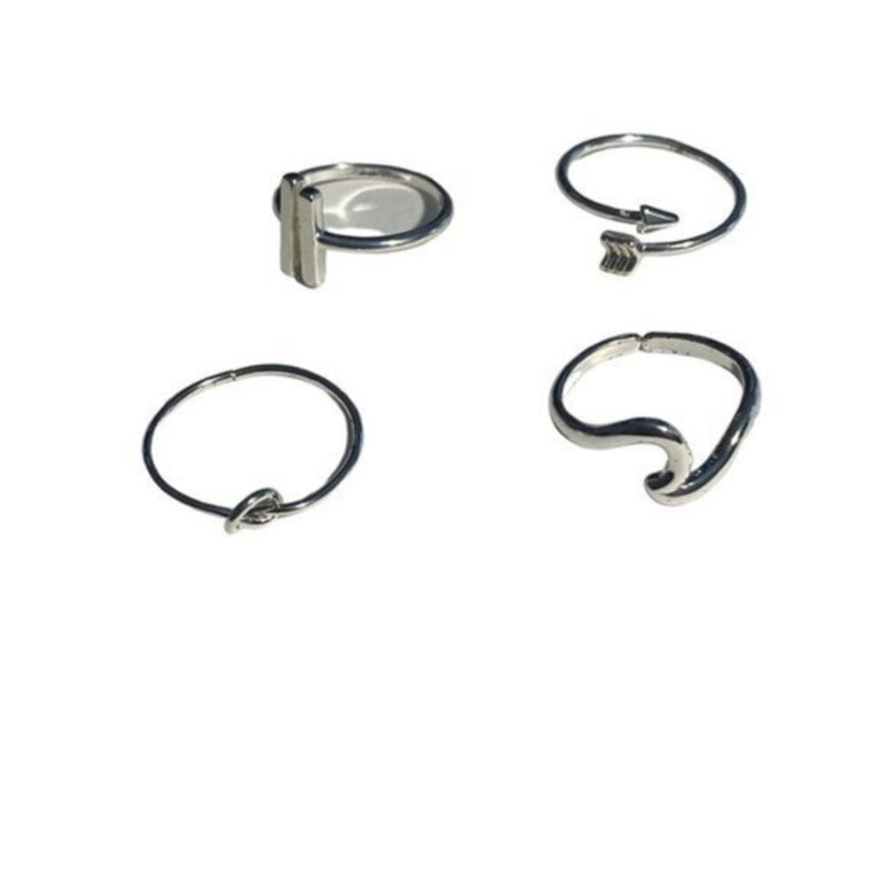 Long Tiantian Rings for Teen Girls Silver Adjustable Simple Arrow Knot Vsco Wave